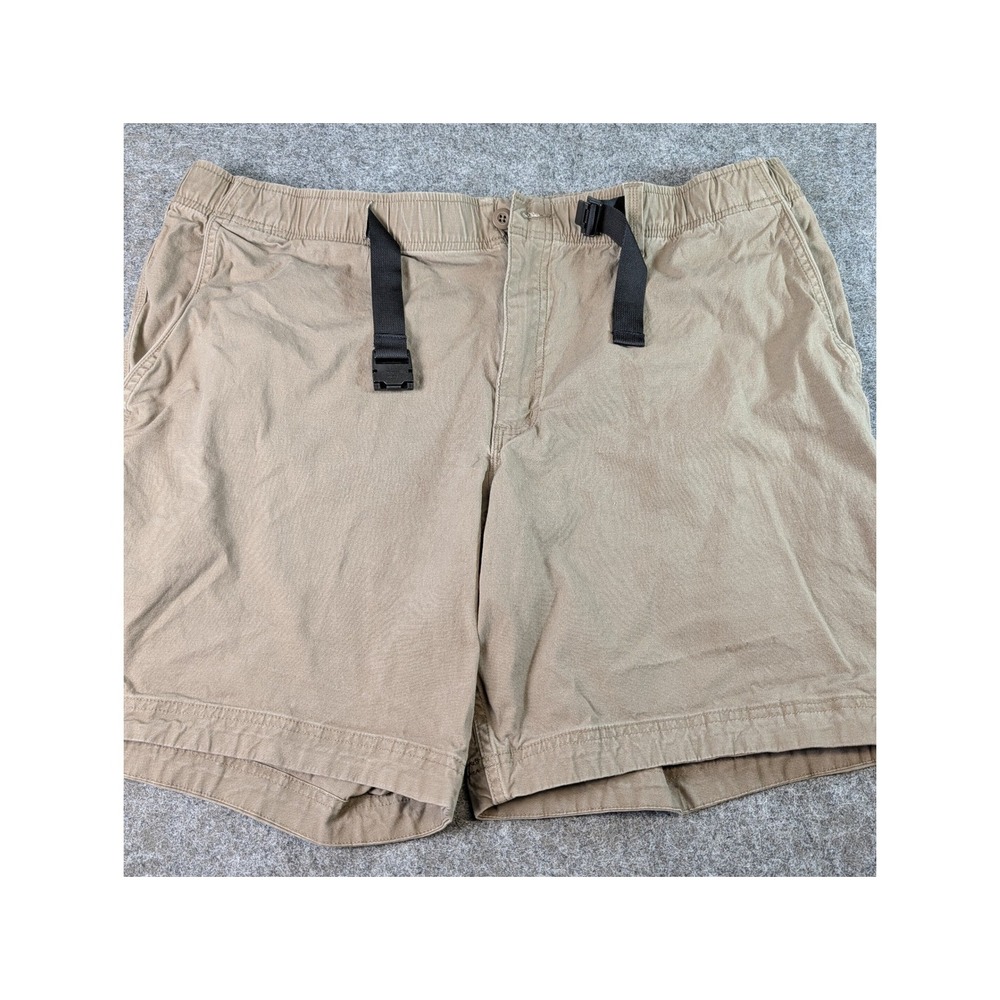 Duluth Trading Co Mens XL Tan Khaki Belted Elastic Waist Stretch Shorts 9 Inseam